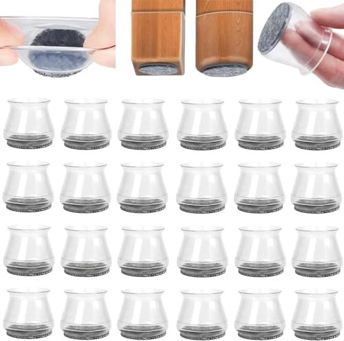 Jinsihou Chair Leg Protectors for Hardwood Floors, 24pcs Durable Silicone Chair Leg Small Covers Caps with Indivisible Felt Pads, Move Furniture Quietly and Protect Your Floors from Scratches