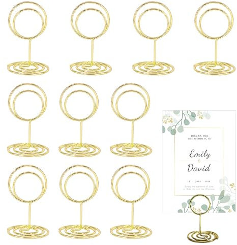 10Pcs Place Card Holders 2 Inch Gold Table Number Holders Reusable Name Card Holder Prevent Falling for Wedding Cards Name Card Pictures Memos for Weddings Parties Family Banquets Restaurants
