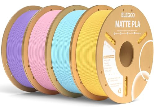 ELEGOO Matte PLA Filament Sonnenschein Gelb Eisblau Sakura Rosa Lavendel Lila 4KG, 1.75mm 3D Drucker Filament Maßgenauigkeit +/- 0.02mm, 4 Stück 1kg Kartonspule (2.2lbs)