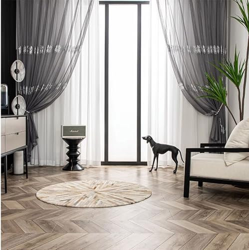 Bishilin Vorhänge 2er Set mit Ösen 132x160CM, Gardinen Grau Halbtransparent Modern Einfarbig mit Perlen Polyester Gardinen Lichtdurchlässig Küche Wohnzimmer Kinderzimmer
