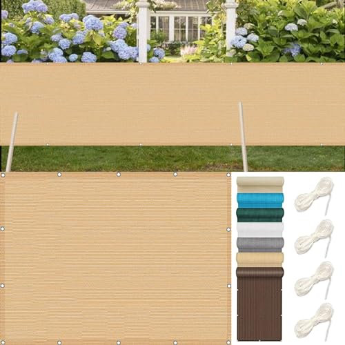 Balkon Sichtschutz 95 x 325 cm Blickdichte Privatsphäre Sichtschutzmatte Reißfest mit Ösen Kabelbinder für Garten Balkon Terrasse, Creme Farben