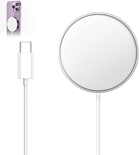 Okaywork Cargador magnético, rápido por inducción, Cargador inalámbrico 20W (1m). Adecuado para Modelo de teléfono 15/15 Pro/15 Pro Max/14/13/12/11/X/XS/SE/XR (Blanco).