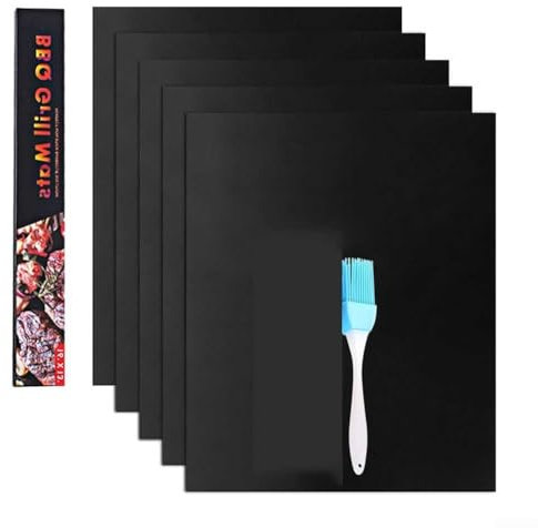 Grillmatten-Set, 5 Stück, 40 x 50 cm, Schwarz, 5-teiliges OPP-Beutel-Rollen-Set