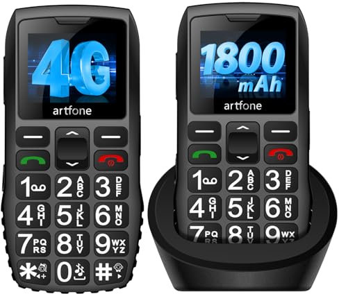 artfone C1+4G Noir- Téléphone Senior Portable Débloqué avec Grandes Touches丨Bouton SOS丨1800mAh Batterie丨Lampe Torche et Station de Charge丨Radio FM丨Haut Volume丨Fonction d'annonce de l'heure丨1,8''丨USB-C