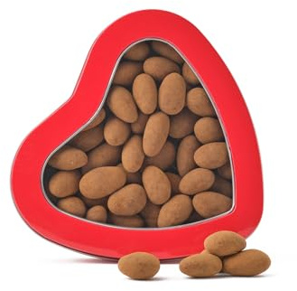Walnut Tree Heart-Shaped Tin – Gourmet Almonds Gift, with Milk Chocolate, Cinnamon – Handpacked in the UK – Great Taste Award Winner – Luxury Gift Selection, Birthday, Anniversary, 300g