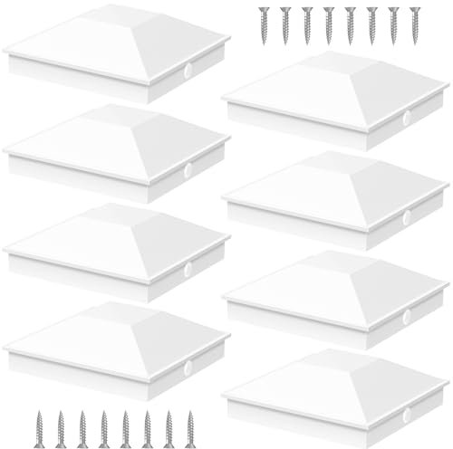 Goovilla 4x4 Post Caps White(Actual 3.5 x 3.5), 8 Pack Fence Post Caps with 16 Screws and Easy Installation, Sturdy Waterproof Plastic Deck Post Caps with Frosted Finishing Touch, Protect Wood Post