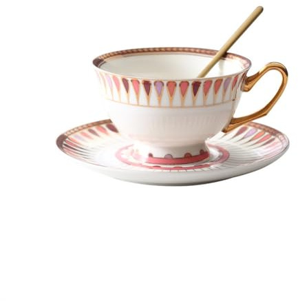 QJFORU Kaffeetassen-Set, Kaffeetassen aus Keramik, Teetassen- und Untertassen-Set, Kaffeetassen, Nachmittagstee-Set, Kaffeetassen- und Untertassen-Set for Tee, Latte, Café(Pink)
