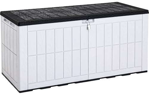 YITAHOME Außenspeicherbox 833L wasserdichte Deckbox für Gartengeräte Terrassenkissen Swimmingpool-Zubehör verschließbar einfach zusammenzubauen vielseitiger Sitzbank oder Tisch,Schwarz + Weiß