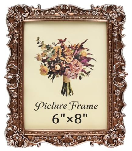 JANDERART Vintage Picture Frame 6x8 Inch, Antique Ornate Photo Frames with Glass Front, Baroque Design, Tabletop & Wall Hanging, Photo Gallery, Bronze