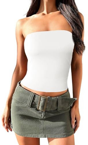 Imily Bela Top para mujer de verano sexy, bandeau básico Y2K, top tubo sin tirantes, casual, Blanco, XS
