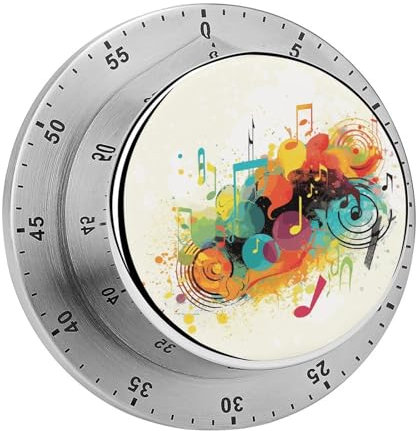 Abstract Music Themed Kitchen Timer Magnetic Stainless Steel Countdown Timer Mechanical Timer Clock with Alarm for Home Baking Cooking Oven