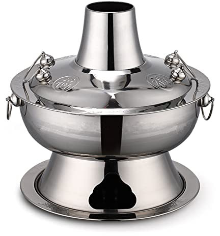 fondue， Olla tradicional china, olla Shabu, olla vintage de carbón y cobre Shabu Shabu, olla caliente de acero inoxidable, olla china for sopa(Silver,36cm)