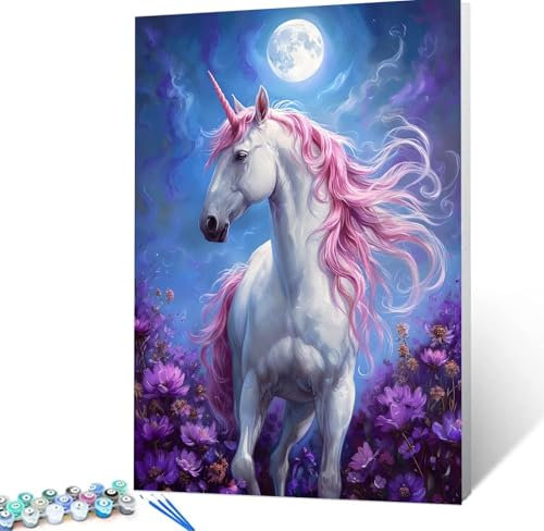 Malen Nach Zahlen Erwachsene Mond Komplettset Malen Nach Zahlen Einhorn Malen Nach Zahlen ab 9 Jahre MÃdchen Kinder, DIY Handgemalt Ölgemälde Kreativ Set Knitterfreie Leinwand 45x60cm Deko H5-246