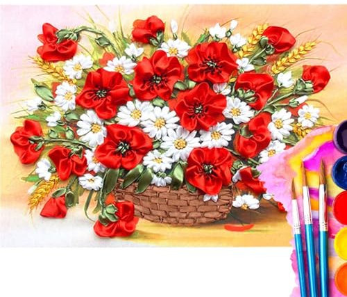 Malen Nach Zahlen Erwachsene Gänseblümchen,Blume Malen Nach Zahlen DIY set Handgemalt Ölgemälde,Mit Pinseln und Acrylfarbe,Bastelset Erwachsene Frauen für Geschenke und Home Wand Dekor 60x90cm M95