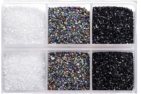 Unregelmäßige Metallsplitter, zerbrochene Glassplitter zum Basteln, Glaskies für mikroskopische Landschaftsgestaltung, Dekoration, Schwarz, Weiß und gemischte Farben, 46 g