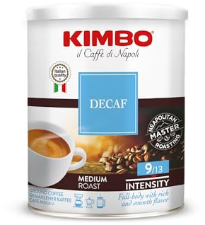 Kimbo 250 g Caffè Macinato, Decaf | 1 Confezione da 250 g di Caffè Macinato Ideale per Moka, Intensità 9/13, Tostatura Media