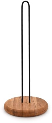 Mahasu Paper Towel Holders Iron & Acacia Wood Countertop Roll Stand with Anti-Skid Wooden Base for Farmhouse Kitchen (6 X 6 X 14)