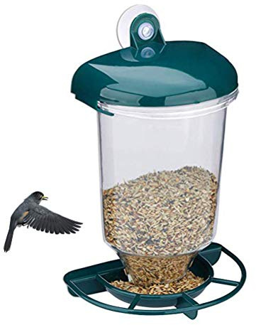 Transparent Bird Feeder for Outdoor Window Hanging, Automatic Plastic Bird Feeder with Suction Cups Bird Food Dispenser Feeding Tool for Outside Garden Courtyard (Green)