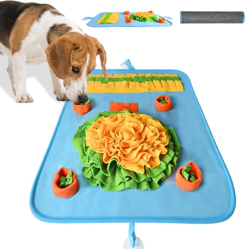 OSDUE Schnüffelteppich Hund, Futterschnüffel-Futtermatte, Hunde-Schnüffelmatte, Welpen-Trainingsmatte, Schnüffelspielzeug Interaktive Hundespielzeug, Hunde Spielteppich für Alle Hunderassen, 68 x 45CM