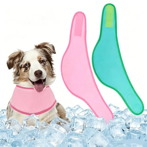 Valicaer Kühlendes Hundehalstuch, 2er-Pack, verstellbarer Eisschal für den Sommer, Wärmeentlastung, atmungsaktiv, kühlendes Halsband für alle süßen Hunderassen, Rosa + Grün, Größe M