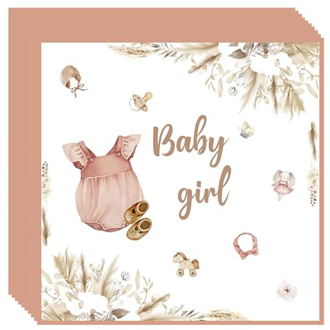 Ovanda 20 Stück Babyparty Deko Mädchen Servietten,Baby Girl Servietten | Gender Reveal Party Deko Papierservietten,Baby Shower,Rosa Servietten,Babyparty Tischdekoration,Mädchen Taufe