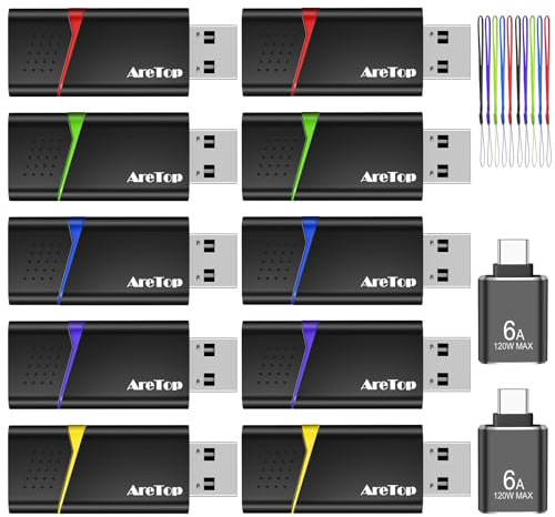 AreTop USB Stick 3.0 32GB 10 Stück, mit 2X USB-C Adapter | USB 3.0 bis 100MB/s, kompatibel mit PC/Laptop/Auto/Spielekonsole