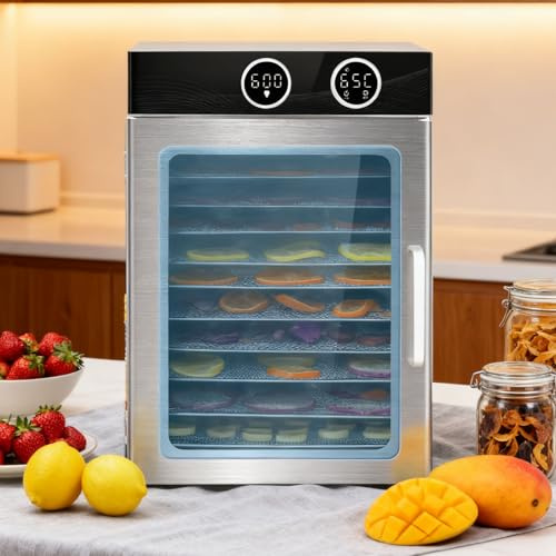 Deshidratador De Alimentos Para Cecina, Deshidratador De Acero Inoxidable De 6/12 Bandejas, Con Temporizador De 24 H Y Control De Temperatura De 90 °C, Para Carne. Frutas, Verduras 12Layer