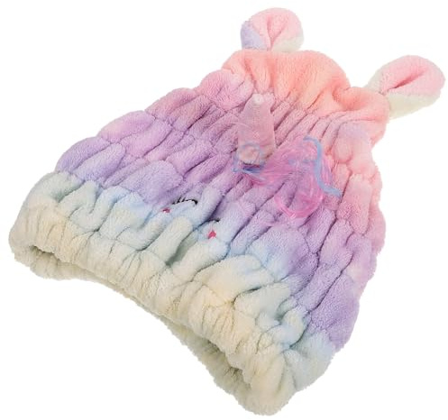 LALADEFIEE Mikrofaser Haartuch Wickel Trockenhaube Damen Einhorn Design Weiches Coral Fleece Saugfähig Für Bad Und Spa 9,8x8,5 Zoll
