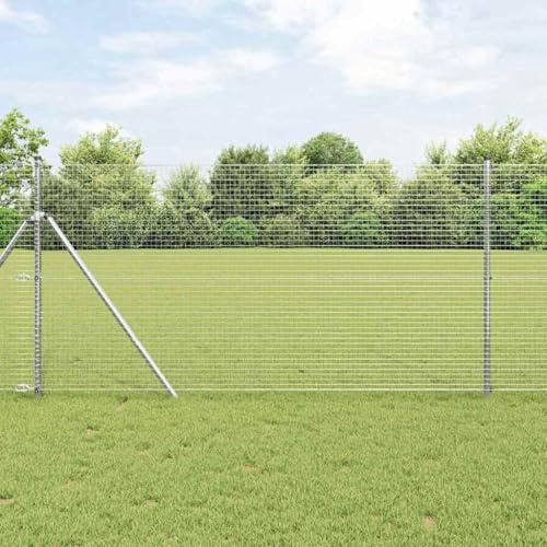 Recinzione a bastoncini, recinto con pali in argento, 1 x 50 m, in acciaio per giardino, recinzione di sicurezza