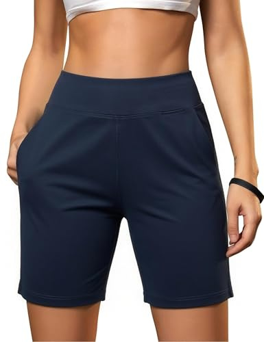 Aseniza Pantaloni Corti da Ciclismo da Donna con 3 Tasche per Fitness Estate Palestra Yoga Blu Mare L