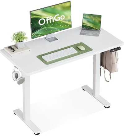 OffiGo Höjdjusterbart Skrivbord med 3 Minnesfunktioner, 100cm, Vit | Elektriskt höjdjusterbart skrivbord, Kompakt för Hemmet och Små Utrymmen