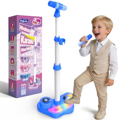 Dislocati Toys for 3-12 Year Old Boy, Karaoke Machine 2 Microphones for Kids Boys Toys Age 3 4 5 6 7 8 9 10 11 Year Old Boys Birthday Gifts Bluetooth Speaker with Stand and LED Lights
