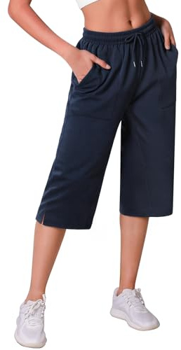 Crewhpo Capri Pants Femme Sport Longueur 3/4 Tissu Léger Poches Style Sport