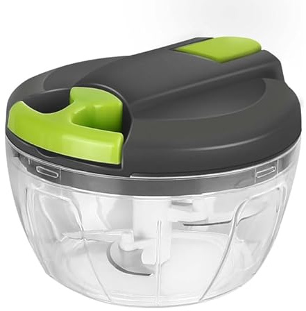 Picadora Manual, Cortador de Verduras de 520 ml, Picadora de Cebolla con Cuerda, Multipicadora, Picadora de Ajos, Picadora de Alimentos Manual, Cuchillas de Acero Inoxidable