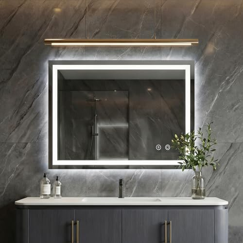 Hyaapwod Badspiegel mit Beleuchtung, Badezimmerspiegel 70 x 50 cm, LED Spiegel Bad, mit 3 Lichtfarben, Dimmbar, Touch-Schalter, Beschlagfrei, Speicherfunktion