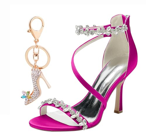 Genérico Sandalias de Tacón Alto 9.5CM para Mujer con Punta Abierta y Correa en el Tobillo Elegante Modo Fiestas Bodas (Fucsia,37)