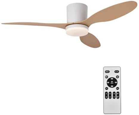 Ventilador de Techo con Luz y Mando a Distancia 106cm (42), Motor DC Silencioso, 3 Aspas de ABS con Efecto Madera, Luz LED Regulable, Bajo Consumo para Dormitorio y Salón(Madera Clara)