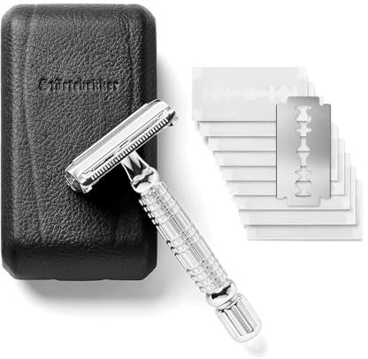 Störtebekker® Premium Rasierhobel Herren Hamburg - Rasierset mit 10 Rasierklingen & Leder-Etui - Nassrasierer Herren inkl. Reise-Etui mit Spiegel - *TESTSIEGER* Stiftung Warentest (12/2024)