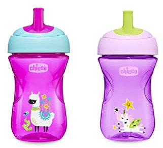 Chicco Advanced Cup Bicchiere Plastica Antigoccia 266 ml con Cannuccia, Beccuccio Ergonomico e Valvola, senza BPA, Rosa o Viola