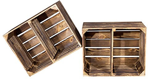 4er Set neue geflammte Kiste für Schuhregal und Bücherregal -Zwischenbrett quer- flambierte Obstkiste / Holzkiste / Apfelkiste als Schuhschrank / Wandregal / Kistenregal aus Holz 50x40x30cm