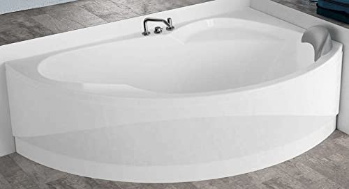 Vasca Bagno Angolare Angolo Asimmetrica Curva Novellini Vogue Standard Telaio Colonna Miscelatore Installazione Destra Pannello 150x85 H55 cm 140 Litri Poggiatesta Guscio Tradizionale Bianco Lucido