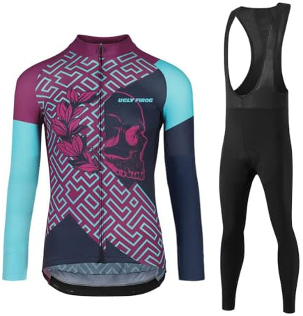 UGLY FROG Damen Fahrradbekleidung Langarm Radtrikot Set Outdoor Radsport Gemütlich Radkleidung Trikot Jersey + Lange Radlerhose im Winter