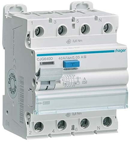 Fehlerstromschutzschalter 4p 10kA 40A 30mA A G CJG640D 3250611623304 Hager