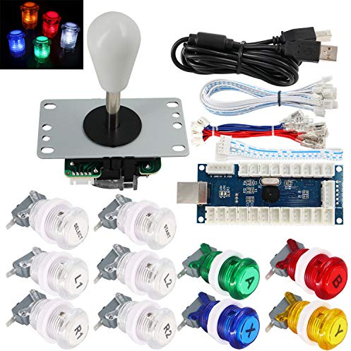 SJ@JX Arcade Game Stick DIY Kit Buttons with Logo LED 8 Way Joystick USB Encoder Cable Controller for PC MAME Raspberry Pi Color Mix