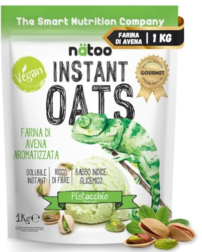 NÄTOO Farina di Avena Aromatizzata 1 Kg Instant Oats Farina Di Avena Istantanea Ideale come Preparato Per Pancake Proteici Porridge Oatmeal e Crepes Gusto Pistacchio