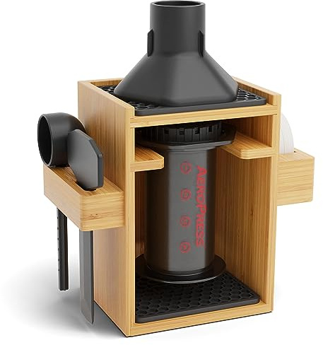 HEXNUB Organizer Stand for AeroPress Bamboo Coffee Caddy Compact Black