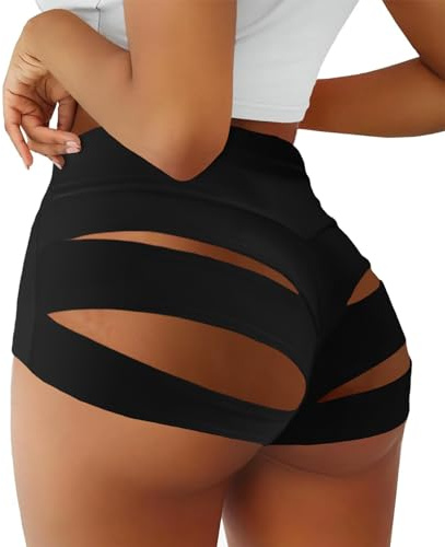 BZB Women's Yoga Shorts Cut Out Scrunch Booty Hot Pants High Waist Gym Workout Active Butt Lifting Sports Leggings (Black,Medium)