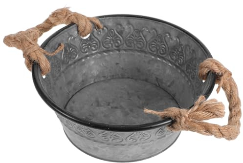 Amosfun Iron Bucket Ornaments Secchio Vintage in Ferro Per Fioriera Da Esterno Con Manico in Corda Design Retrò Per Decorazione E Stoccaggio 22X15X9.5Cm