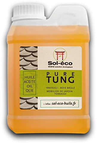 (Sol-éco) Pure Tung Oil | Protezione e manutenzione del legno per interni ed esterni | Contatto con gli alimenti | Mobili da giardino, piani di lavoro, terrazze, cucine, taglieri, teak, parquet 1L