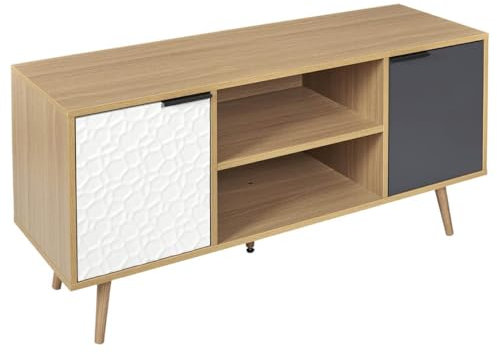 AltoBuy KRAK - Meuble TV Aspect Bois et Motif Craquelé Blanc